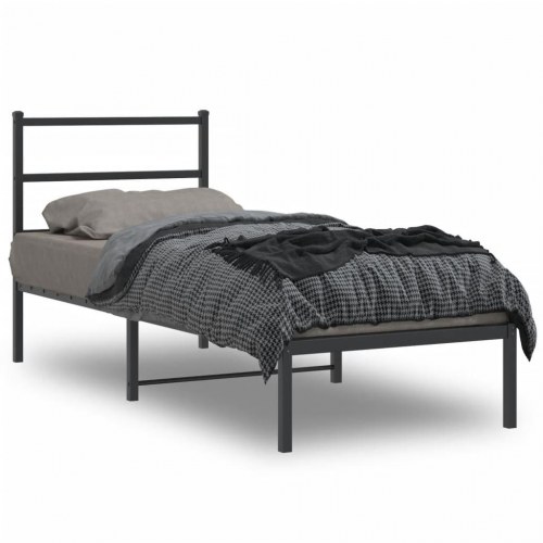 Sengeramme med sengegavl i metal - 75 x 190 cm, sort