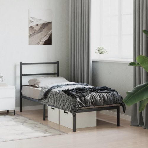 Sengeramme med sengegavl i metal - 75 x 190 cm, sort