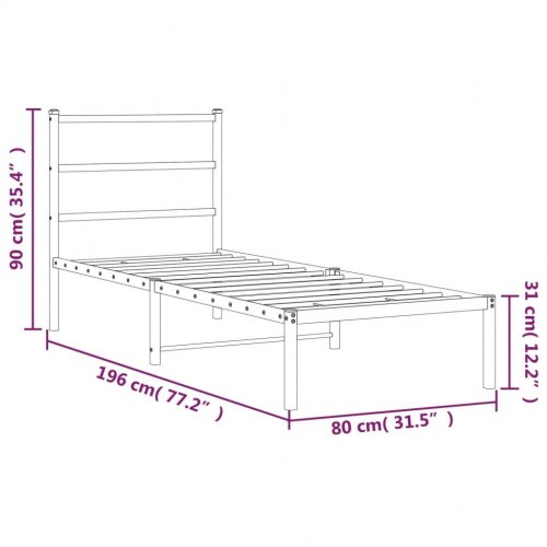 Sengeramme med sengegavl i metal - 75 x 190 cm, sort