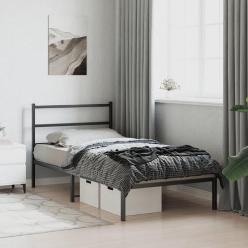 Sengeramme med sengegavl 100×200 cm - metal, sort
