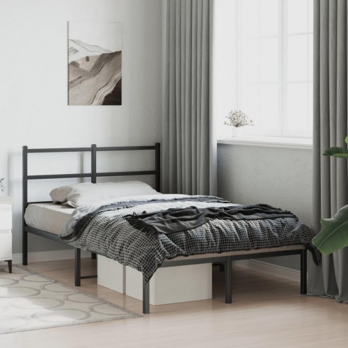 Sengeramme med sengegavl 120×190 cm - metal, sort