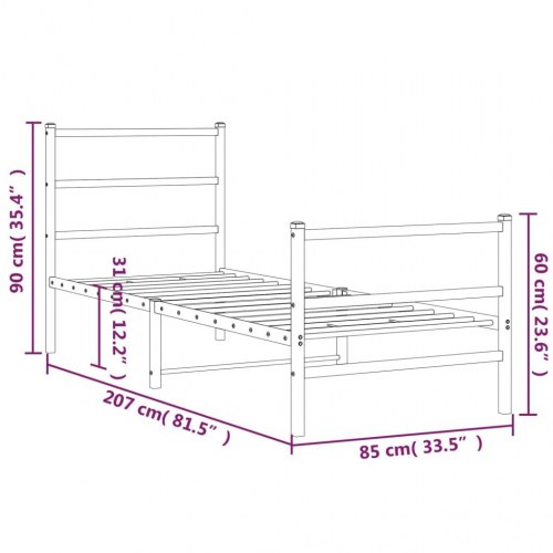 Sengeramme med gavl og fodgærde 80×200 cm - metal, sort