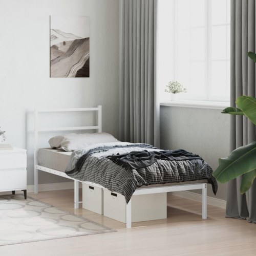 Sengeramme med sengegavl 80×200 cm - metal, hvid