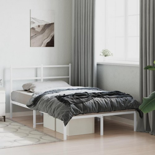 Sengeramme med sengegavl 120×190 cm - metal, hvid