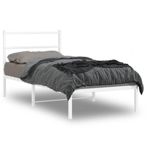 Sengeramme med sengegavl 90×200 cm - metal, hvid