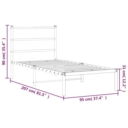 Sengeramme med sengegavl 90×200 cm - metal, hvid