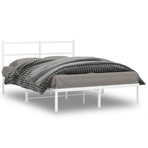 Sengeramme med sengegavl 135×190 cm - metal, hvid