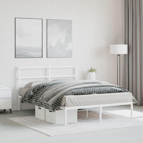 Sengeramme med sengegavl 135×190 cm - metal, hvid