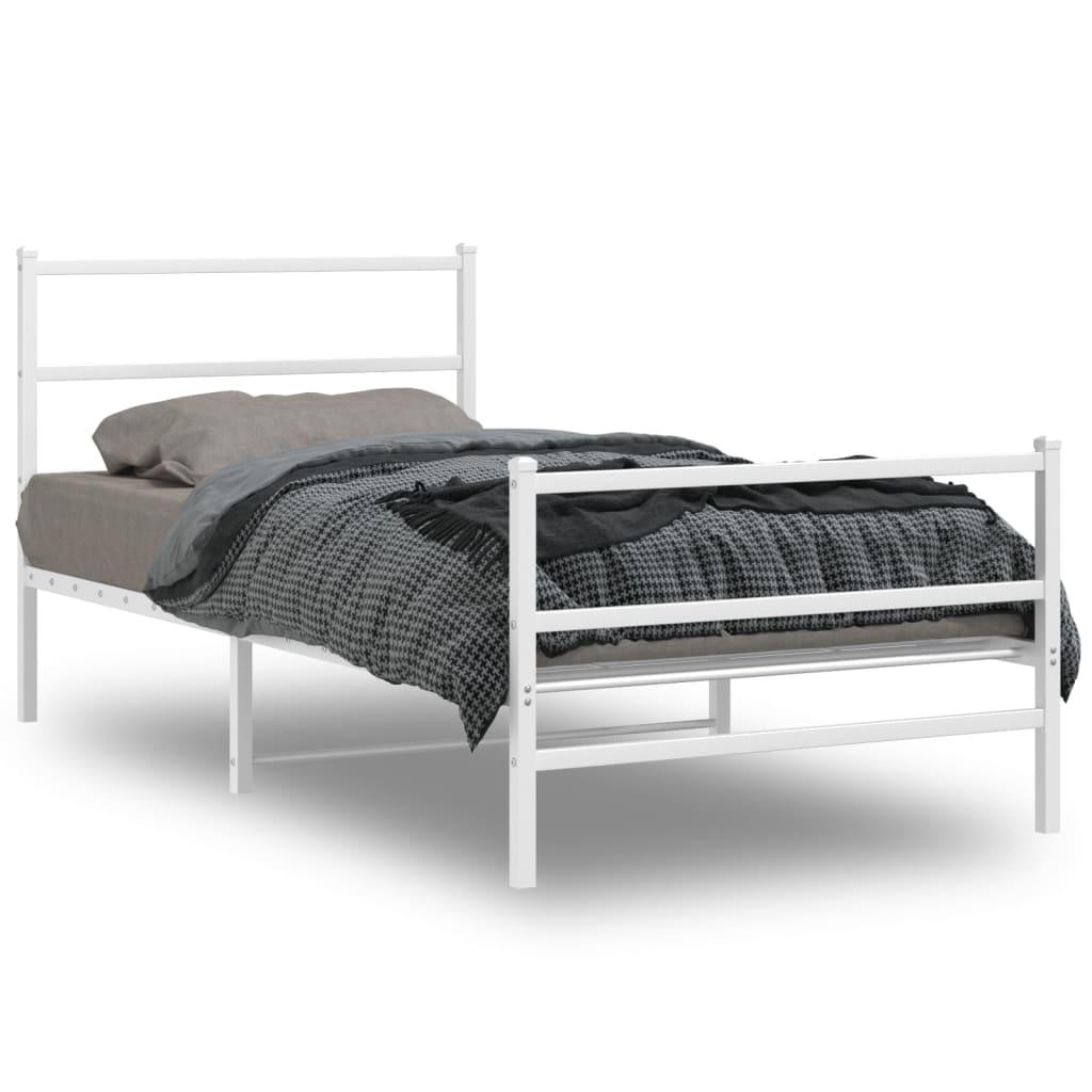 Sengeramme Med Sengegavl Metal - Hvid / med hovedgærde og fodgærde / 100 x 190 cm