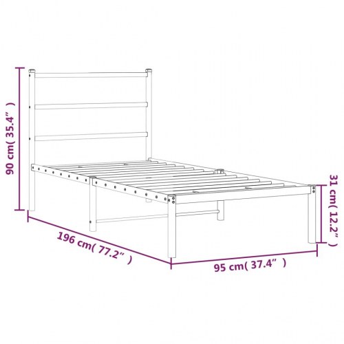 Sengeramme med sengegavl 90×190 cm - metal, sort