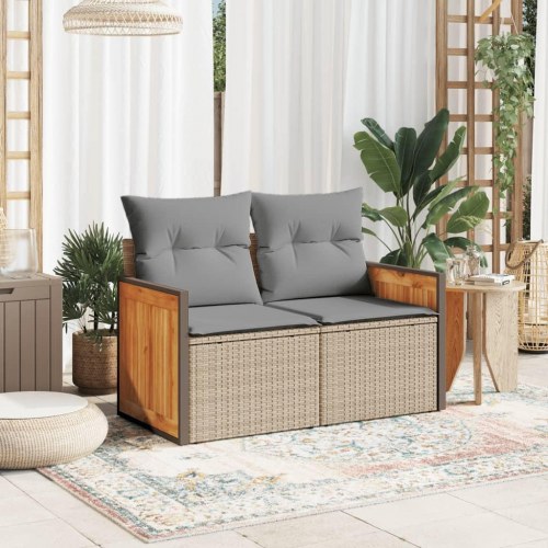 2-personers havesofa med hynder i polyrattan - beige