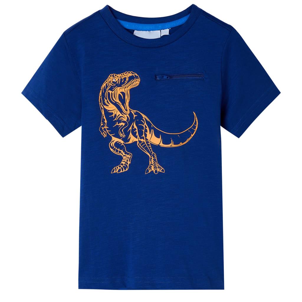 T-shirt til børn str. 128 - mørkeblå med dinosaurprint
