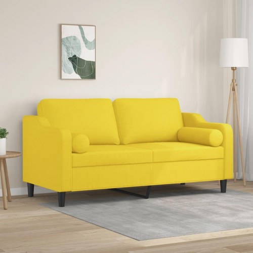 2-personers sofa med pyntepuder i stof - lysegul, sædebredde 140 cm
