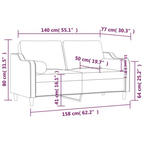 2-personers sofa med pyntepuder i stof - lysegul, sædebredde 140 cm