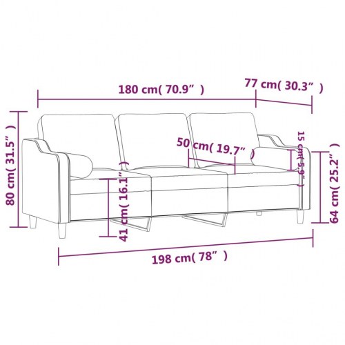 3-personers sofa med pyntepuder - stof, vinrød, 198 cm