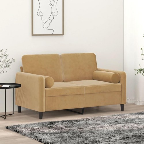 2-personers sofa i velour med pyntepuder - 120 cm, brun