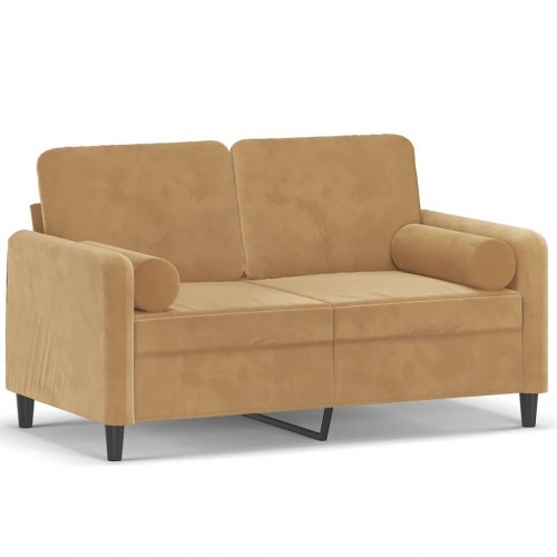 2-personers sofa i velour med pyntepuder - 120 cm, brun