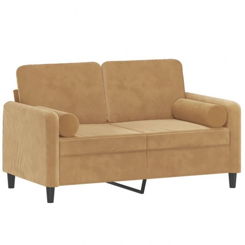 2-personers sofa i velour med pyntepuder - 120 cm, brun