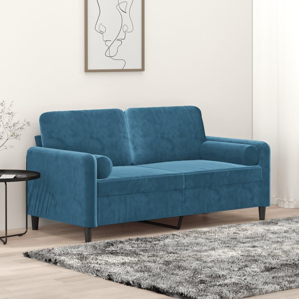 2 Personers Sofa Med Pyntepuder 140 Cm Velour Blå