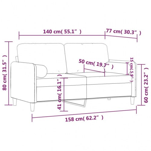 2-personers sofa i velour med pyntepuder - blå, 140 cm sædebredde