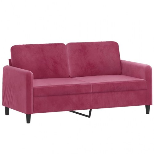 Sofasæt i velour, 2-pers. + 2-pers., med puder - vinrød