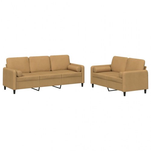 Sofasæt i velour - 2- og 3-personers med puder, brun