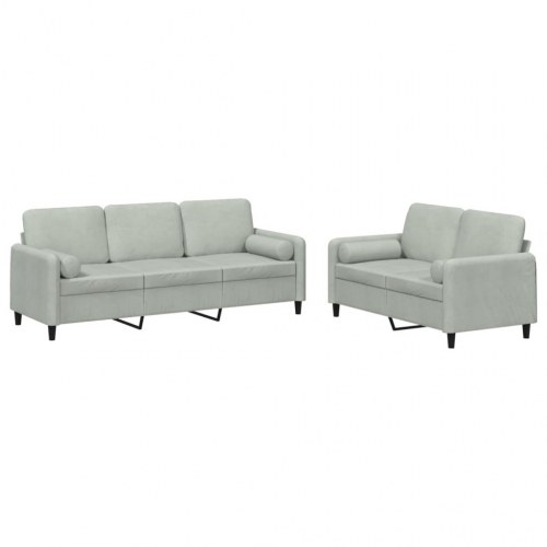 Sofasæt i velour - 2- og 3-personers med puder, lysegrå