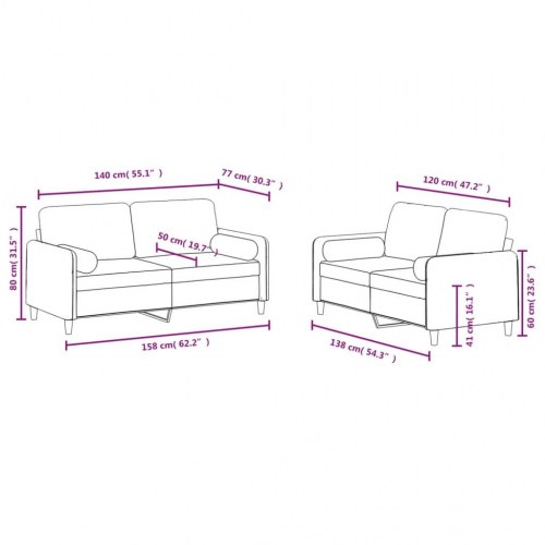 Sofasæt i velour - 2-pers. + 2-pers., blå, med puder