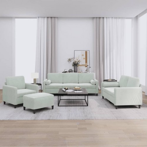 Sofasæt i velour - 4 dele med puder, lysegrå