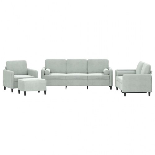 Sofasæt i velour - 4 dele med puder, lysegrå
