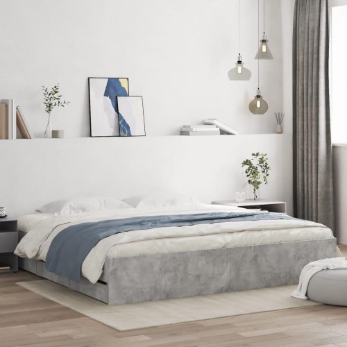 Sengeramme med skuffer 200×200 cm - konstrueret træ, betongrå
