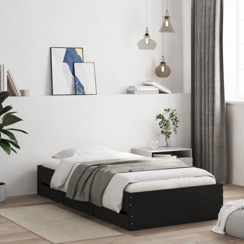Sengeramme med skuffer 100×200 cm i konstrueret træ - sort
