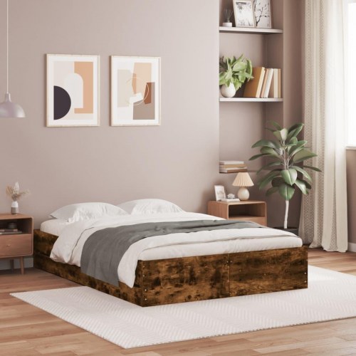 Sengeramme med skuffer 120x190 cm - konstrueret træ, røget eg