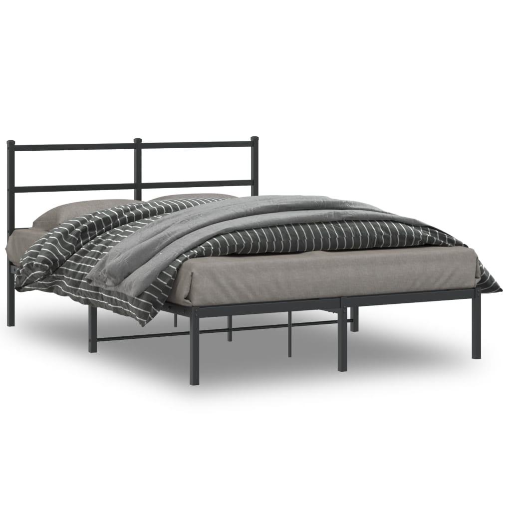 Sengeramme Med Sengegavl Metal - Sort / med hovedgærde / 140 x 190 cm