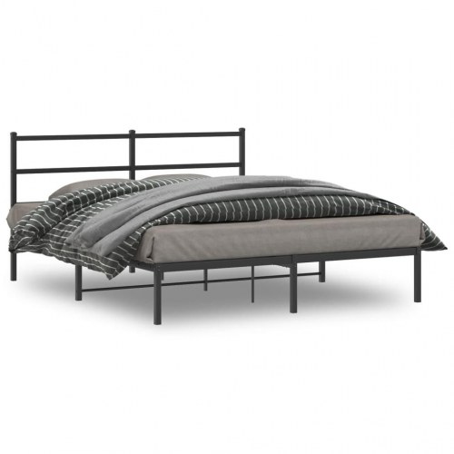 Sengeramme med sengegavl 150×200 cm - metal, sort