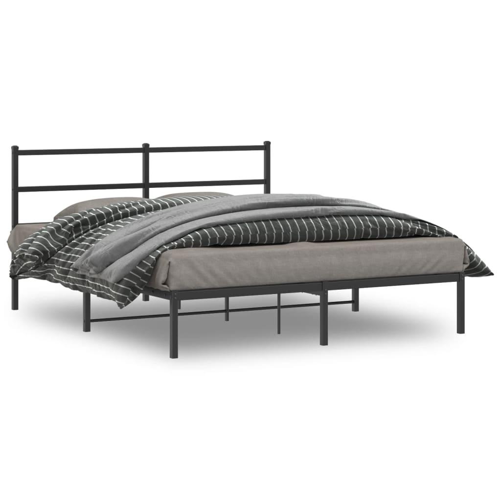 Sengeramme Med Sengegavl Metal - Sort / med hovedgærde / 150 x 200 cm