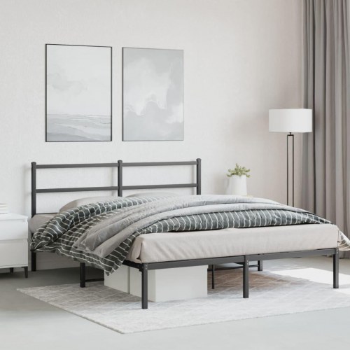 Sengeramme med sengegavl 150×200 cm - metal, sort