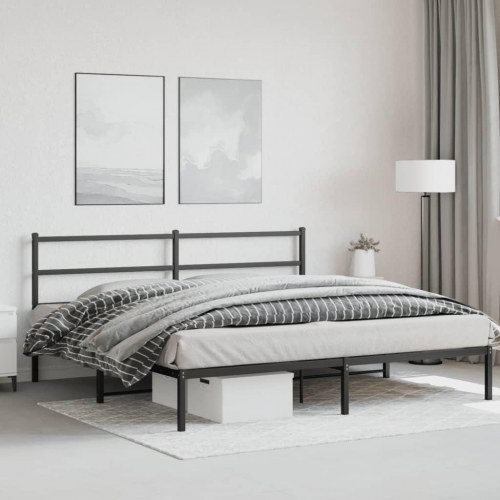 Sengeramme med sengegavl i metal - 193×203 cm, sort