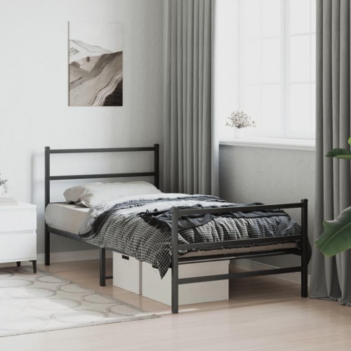 Sengeramme med sengegavl og fodgærde 100 x 200 cm - sort