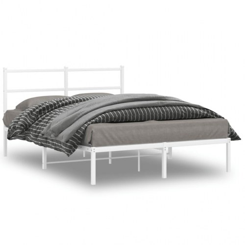 Sengeramme med sengegavl 140x190 cm - metal, hvid