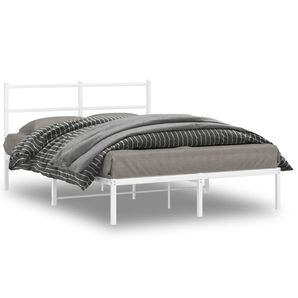 Sengeramme med sengegavl 140x190 cm - metal, hvid