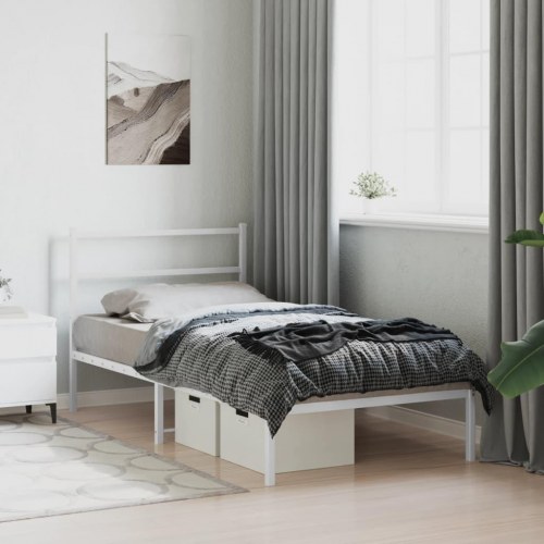 Sengeramme i metal med sengegavl 100x200 cm - hvid