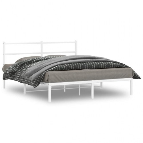 Sengeramme med sengegavl 150×200 cm - metal, hvid