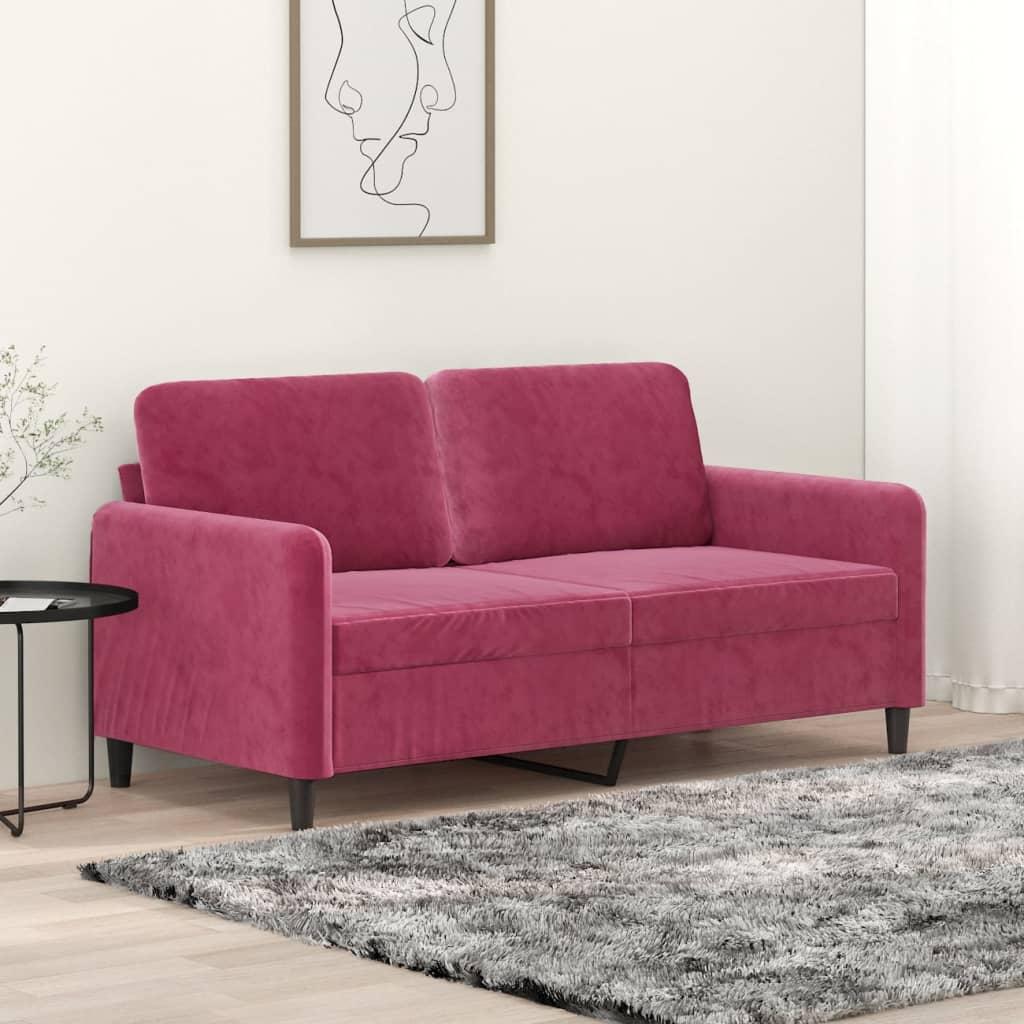 2-personers sofa 140 cm fløjl vinrød billede