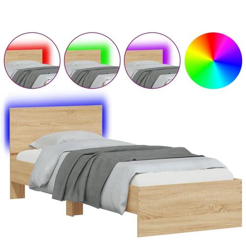 Sengeramme med sengegavl og LED-lys 90x200 cm sonoma-eg