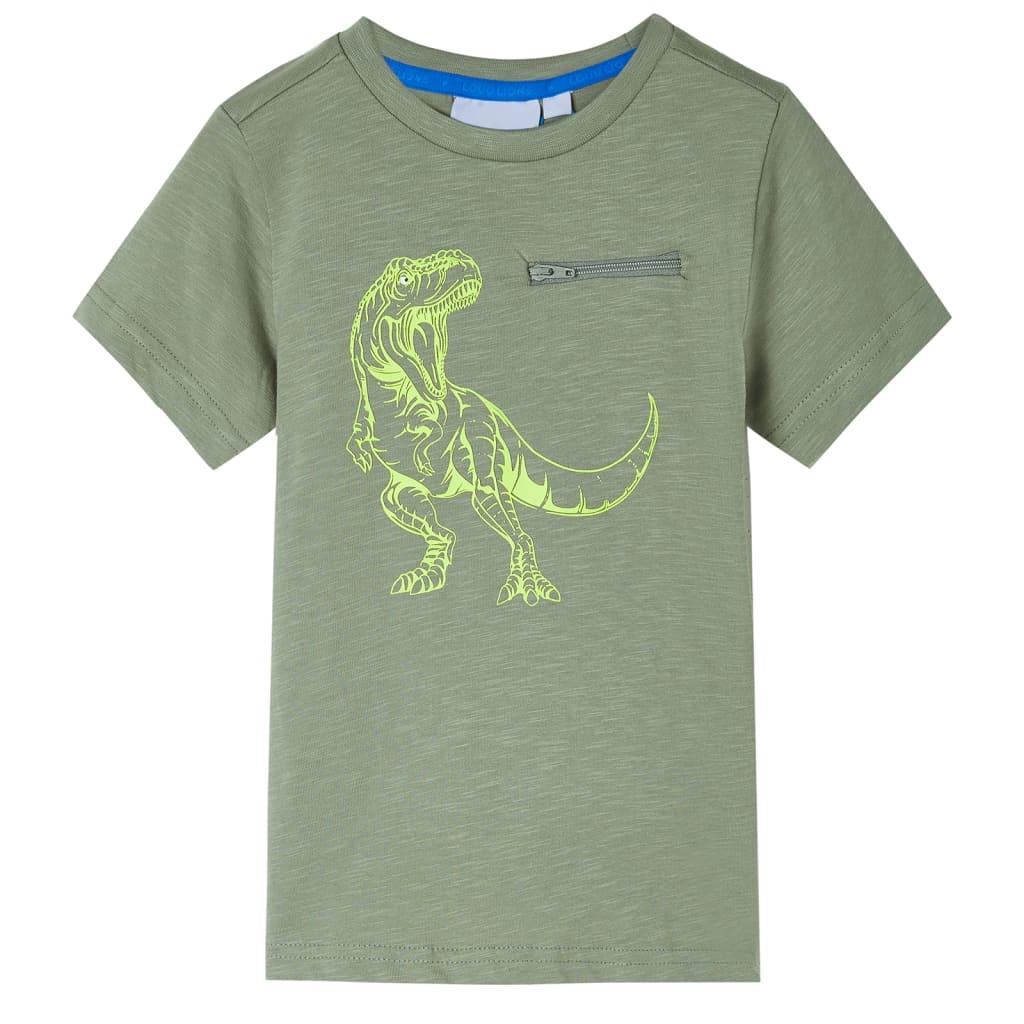 T-shirt til børn str. 116 - lys kakifarve med dinosaur