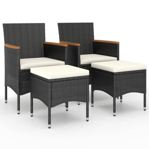 Havestole med skamler 4 dele polyrattan sort