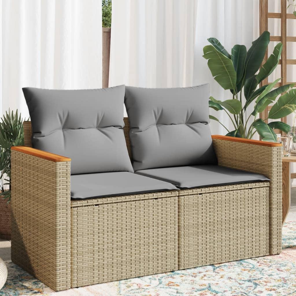 2 Personers Havesofa Med Hynder Polyrattan Beige