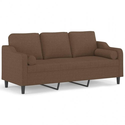 3-personers sofa i stof med pyntepuder - brun, 198 cm