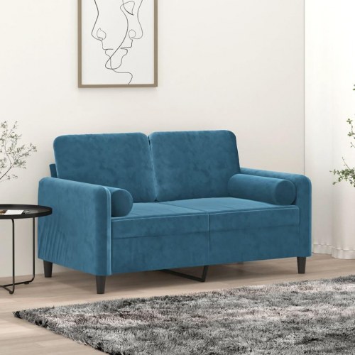 2-personers sofa i velour med pyntepuder - blå, sædebredde 120 cm